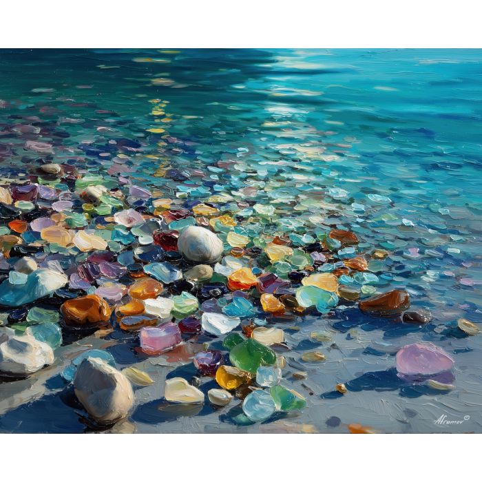 still, light, sea glass, palette knife, oil painting, impasto, thick paint, textured surface, expressive art, painterly style, material depth, visual rhythm, contemporary art, hand painted, layered pigment, atmospheric, modern composition