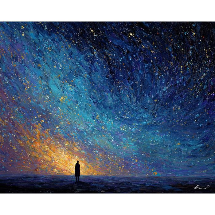 open, surface, star wars, palette knife, oil painting, impasto, thick paint, textured surface, expressive art, painterly style, material depth, visual rhythm, contemporary art, hand painted, layered pigment, atmospheric, modern composition