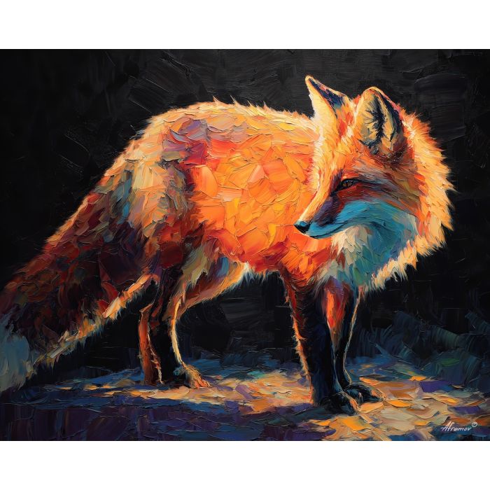 hidden, vivid, balance, fox, palette knife, oil painting, impasto, thick paint, textured surface, expressive art, painterly style, material depth, visual rhythm, contemporary art, hand painted, layered pigment, atmospheric, modern composition