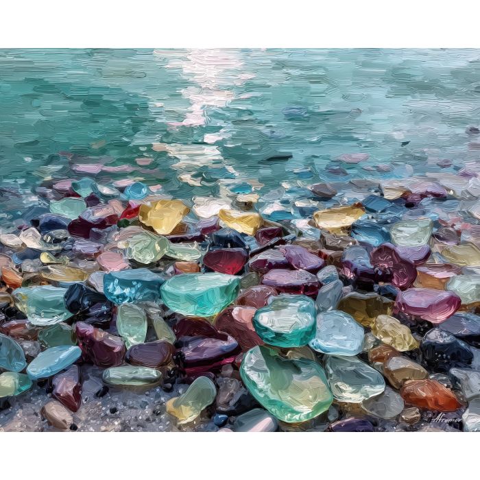 graphic, soft, composition, sea glass, palette knife, oil painting, impasto, thick paint, textured surface, expressive art, painterly style, material depth, visual rhythm, contemporary art, hand painted, layered pigment, atmospheric, modern composition