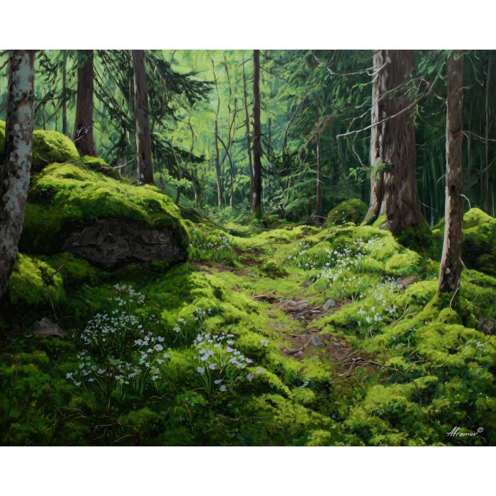 earth element,forest floor,moss landscape,oil painting