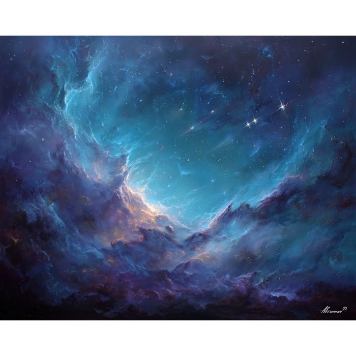 cosmic nebula,elemental space,glowing clouds,oil painting