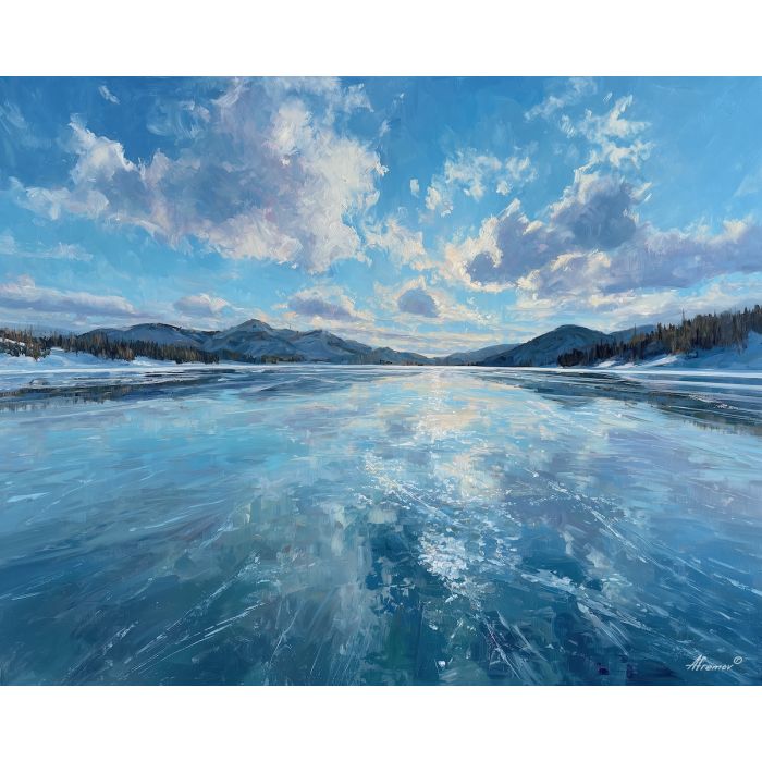 ice element,frozen lake,clear ice,oil painting