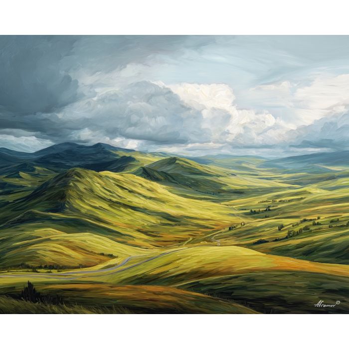 air element,windy highlands,soft motion,oil painting
