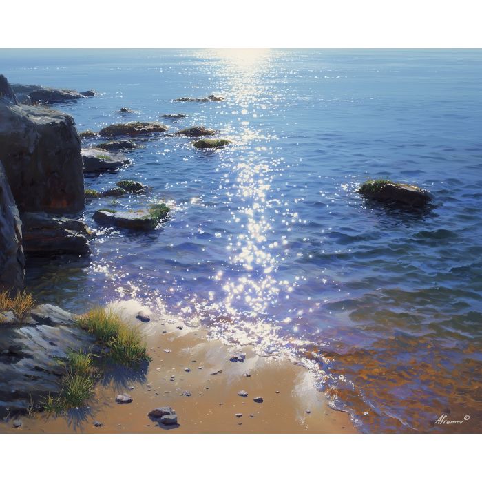 water element,shoreline,soft glow,oil painting