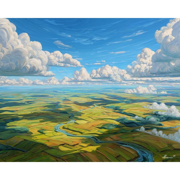 air element,wind plains,open sky landscape,oil painting