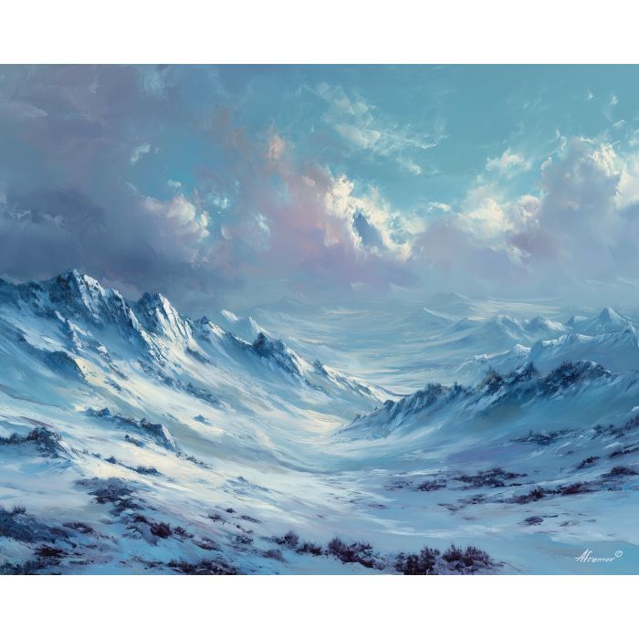 ice element,snowy highlands,frozen landscape,oil painting