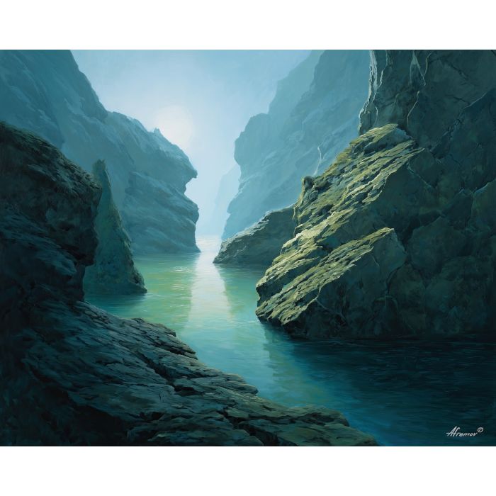 water element,delta landscape,shaped stone,oil painting