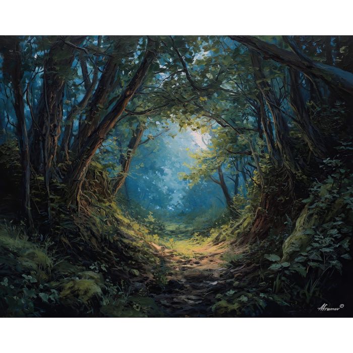 shadow element,forest hollow,dusk landscape,oil painting