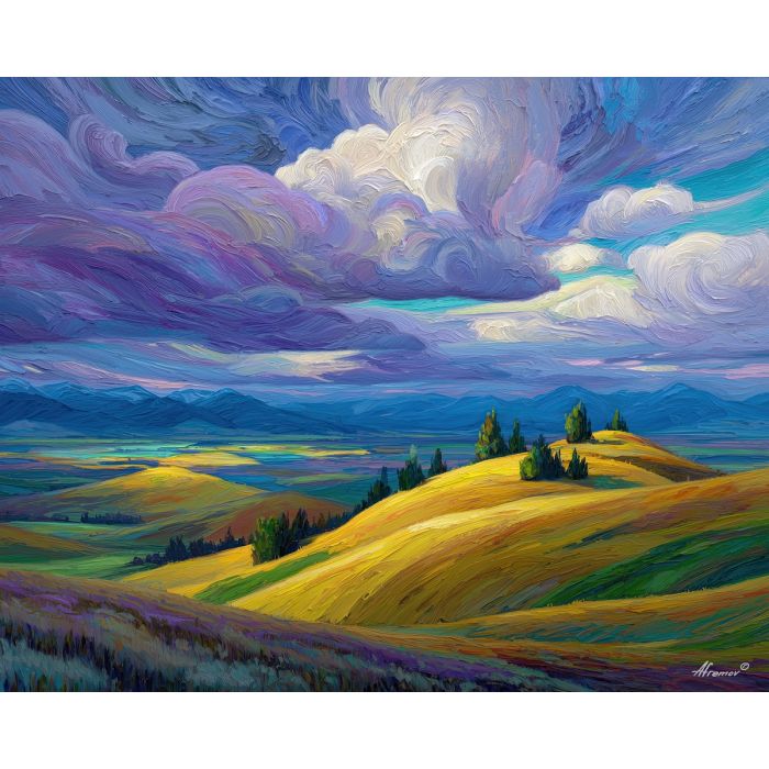 air element,wind crest,open hill,oil painting