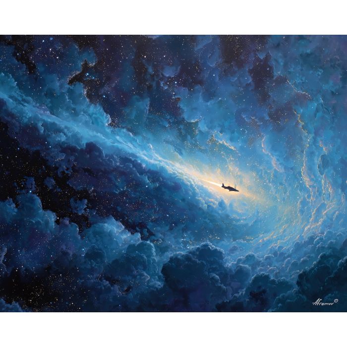 cosmic being,starlight travel,elemental space,oil painting