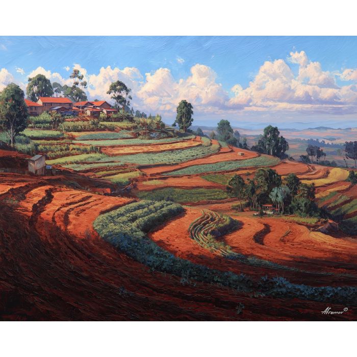 earth element,terraced land,clay fields,oil painting