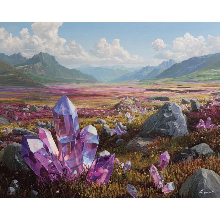 crystal element,open plains,soft illumination,oil painting
