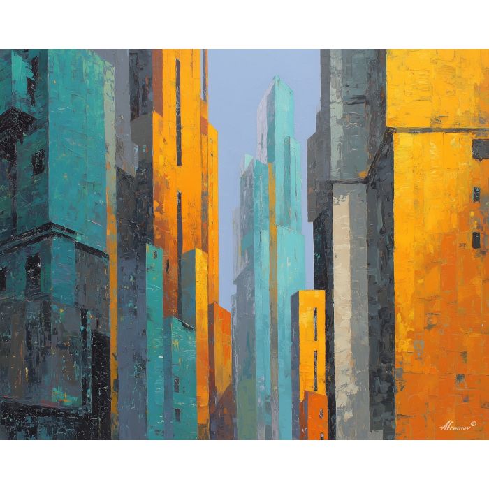 bold, form, art deco, palette knife, oil painting, impasto, thick paint, textured surface, expressive art, painterly style, material depth, visual rhythm, contemporary art, hand painted, layered pigment, atmospheric, modern composition