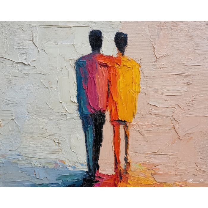 flowing, calm, outline, gay, palette knife, oil painting, impasto, thick paint, textured surface, expressive art, painterly style, material depth, visual rhythm, contemporary art, hand painted, layered pigment, atmospheric, modern composition