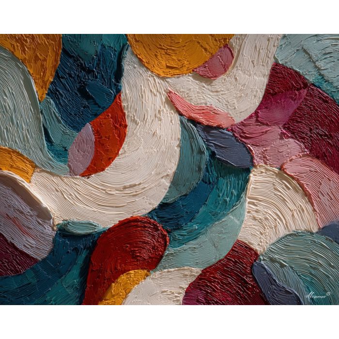 dreamy, surface, art deco, palette knife, oil painting, impasto, thick paint, textured surface, expressive art, painterly style, material depth, visual rhythm, contemporary art, hand painted, layered pigment, atmospheric, modern composition