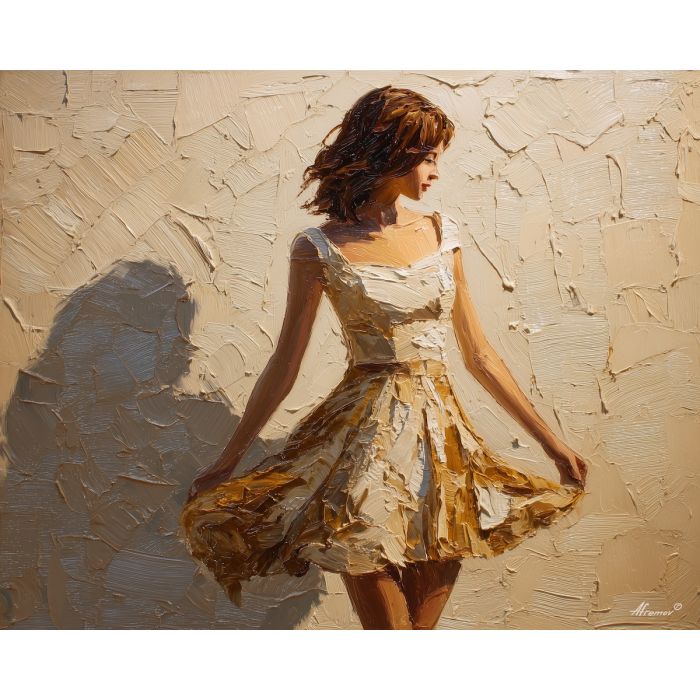 flowing, figure, boho, palette knife, oil painting, impasto, thick paint, textured surface, expressive art, painterly style, material depth, visual rhythm, contemporary art, hand painted, layered pigment, atmospheric, modern composition