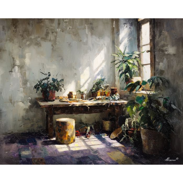 quiet, light, boho, palette knife, oil painting, impasto, thick paint, textured surface, expressive art, painterly style, material depth, visual rhythm, contemporary art, hand painted, layered pigment, atmospheric, modern composition