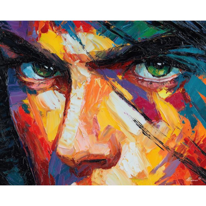 bold, scene, manga, palette knife, oil painting, impasto, thick paint, textured surface, expressive art, painterly style, material depth, visual rhythm, contemporary art, hand painted, layered pigment, atmospheric, modern composition