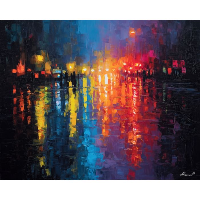 graphic, frame, neon, palette knife, oil painting, impasto, thick paint, textured surface, expressive art, painterly style, material depth, visual rhythm, contemporary art, hand painted, layered pigment, atmospheric, modern composition