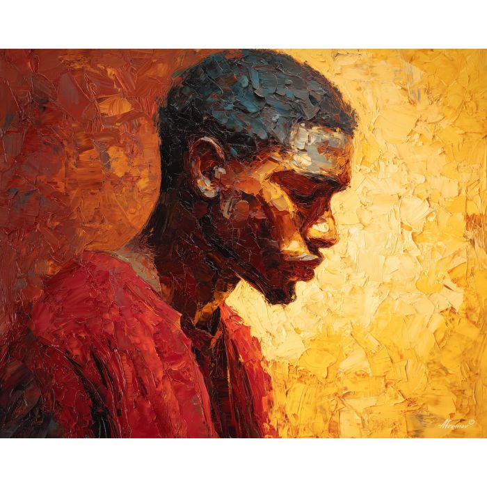 drifting, presence, african american, palette knife, oil painting, impasto, thick paint, textured surface, expressive art, painterly style, material depth, visual rhythm, contemporary art, hand painted, layered pigment, atmospheric, modern composition