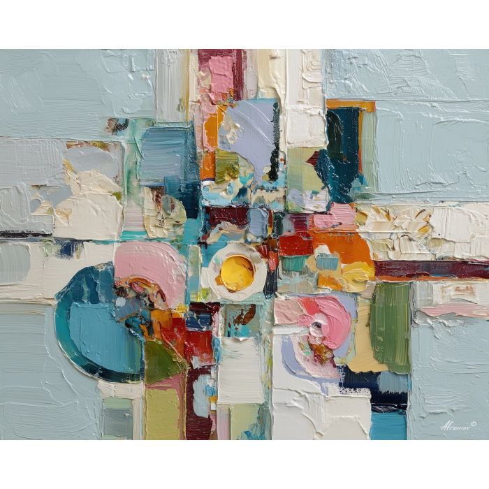 gentle, vivid, composition, art deco, palette knife, oil painting, impasto, thick paint, textured surface, expressive art, painterly style, material depth, visual rhythm, contemporary art, hand painted, layered pigment, atmospheric, modern composition