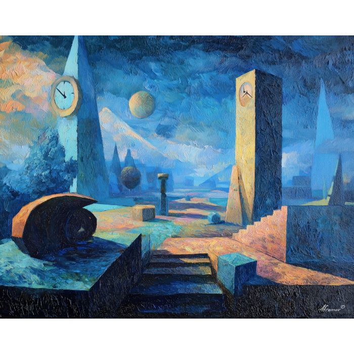 focused, silent, outline, alice in wonderland, palette knife, oil painting, impasto, thick paint, textured surface, expressive art, painterly style, material depth, visual rhythm, hand painted, layered pigment, atmospheric, fine art, contemporary painting