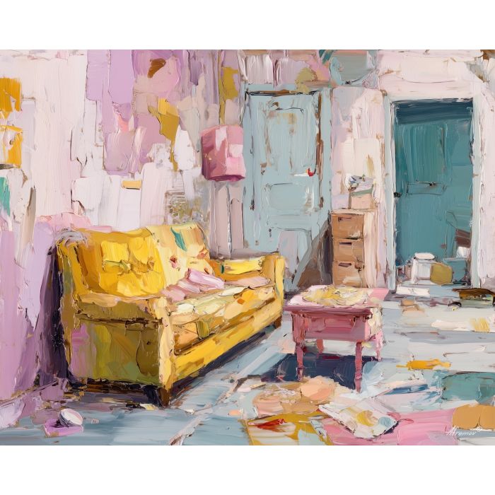 broken, soft, pattern, alice in wonderland, palette knife, oil painting, impasto, thick paint, textured surface, expressive art, painterly style, material depth, visual rhythm, hand painted, layered pigment, atmospheric, fine art, contemporary painting