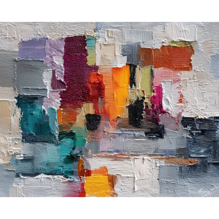 sharp, tension, avant garde, palette knife, oil painting, impasto, thick paint, textured surface, expressive art, painterly style, material depth, visual rhythm, hand painted, layered pigment, atmospheric, fine art, contemporary painting