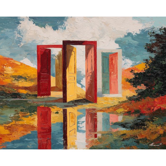 strange, frame, alice in wonderland, palette knife, oil painting, impasto, thick paint, textured surface, expressive art, painterly style, material depth, visual rhythm, hand painted, layered pigment, atmospheric, fine art, contemporary painting