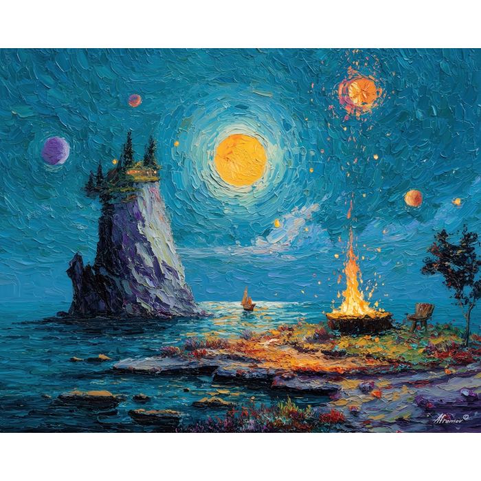 light, scene, alice in wonderland, palette knife, oil painting, impasto, thick paint, textured surface, expressive art, painterly style, material depth, visual rhythm, hand painted, layered pigment, atmospheric, fine art, contemporary painting