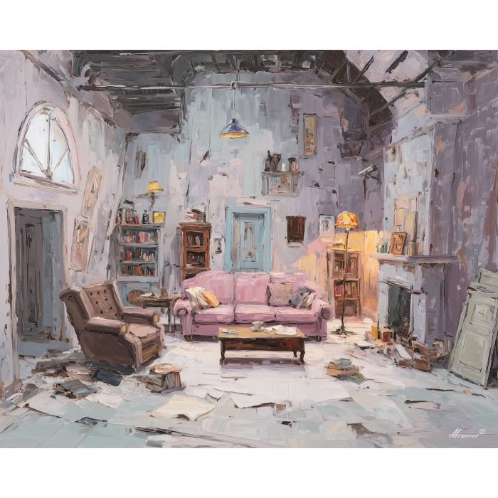 open, scene, alice in wonderland, palette knife, oil painting, impasto, thick paint, textured surface, expressive art, painterly style, material depth, visual rhythm, hand painted, layered pigment, atmospheric, fine art, contemporary painting