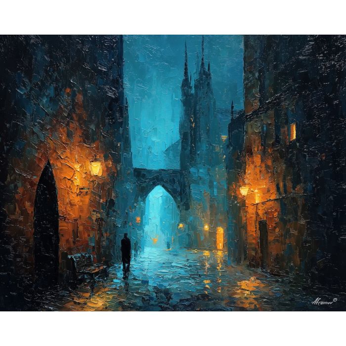 vivid, dense, frame, vampire, palette knife, oil painting, impasto, thick paint, textured surface, expressive art, painterly style, material depth, visual rhythm, hand painted, layered pigment, atmospheric, fine art, contemporary painting
