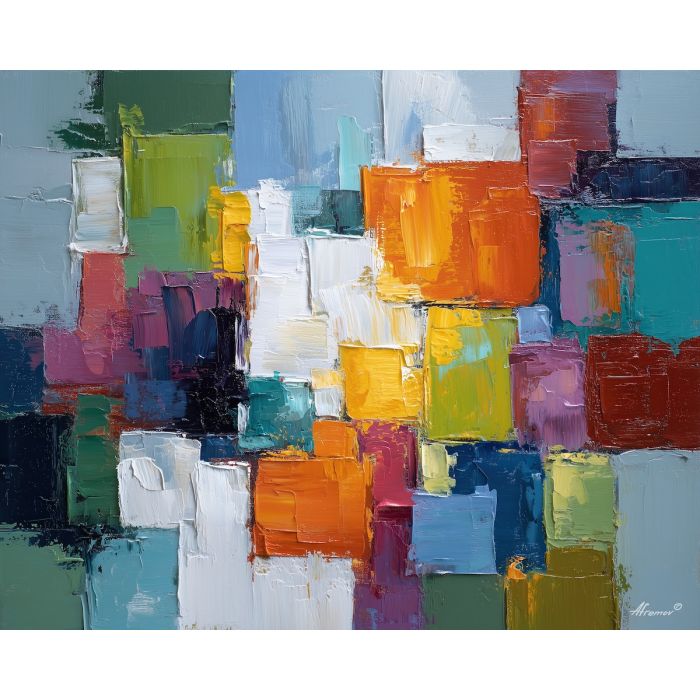 low, focus, geometric abstract, palette knife, oil painting, impasto, thick paint, textured surface, expressive art, painterly style, material depth, visual rhythm, hand painted, layered pigment, atmospheric, fine art, contemporary painting