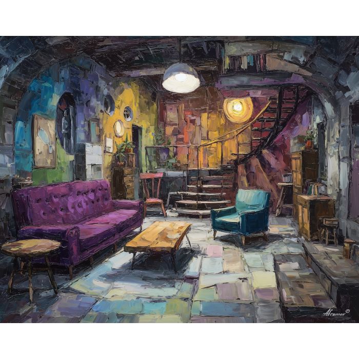 low, space, alice in wonderland, palette knife, oil painting, impasto, thick paint, textured surface, expressive art, painterly style, material depth, visual rhythm, hand painted, layered pigment, atmospheric, fine art, contemporary painting