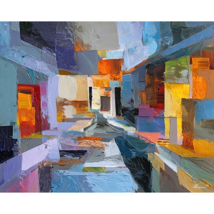 soft, space, geometric abstract, palette knife, oil painting, impasto, thick paint, textured surface, expressive art, painterly style, material depth, visual rhythm, hand painted, layered pigment, atmospheric, fine art, contemporary painting