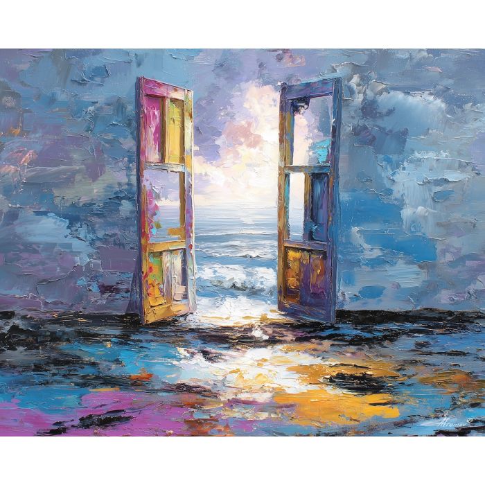 heavy, loose, vision, alice in wonderland, palette knife, oil painting, impasto, thick paint, textured surface, expressive art, painterly style, material depth, visual rhythm, hand painted, layered pigment, atmospheric, fine art, contemporary painting