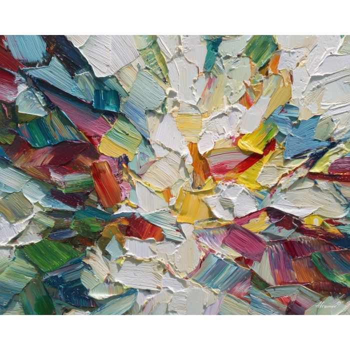 drifting, rhythm, geometric abstract, palette knife, oil painting, impasto, thick paint, textured surface, expressive art, painterly style, material depth, visual rhythm, hand painted, layered pigment, atmospheric, fine art, contemporary painting