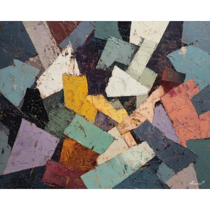 tense, tension, geometric abstract, palette knife, oil painting, impasto, thick paint, textured surface, expressive art, painterly style, material depth, visual rhythm, hand painted, layered pigment, atmospheric, fine art, contemporary painting