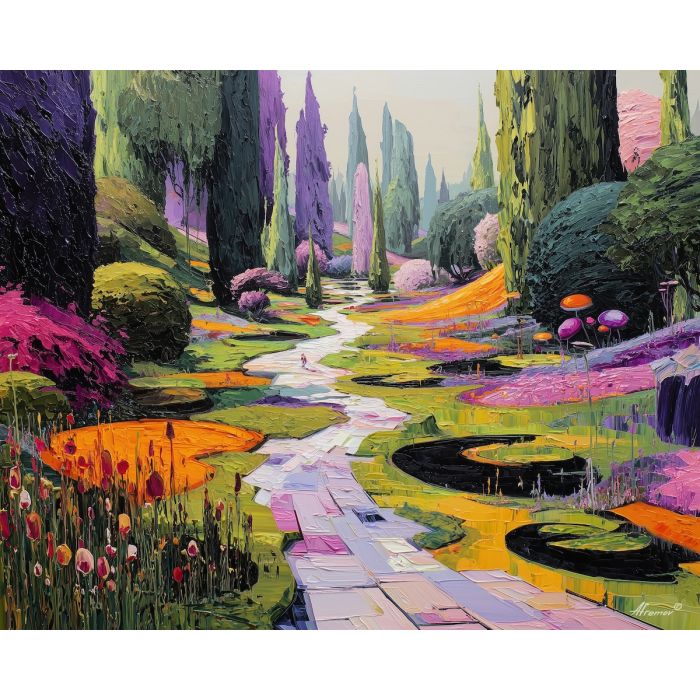 sharp, state, alice in wonderland, palette knife, oil painting, impasto, thick paint, textured surface, expressive art, painterly style, material depth, visual rhythm, hand painted, layered pigment, atmospheric, fine art, contemporary painting