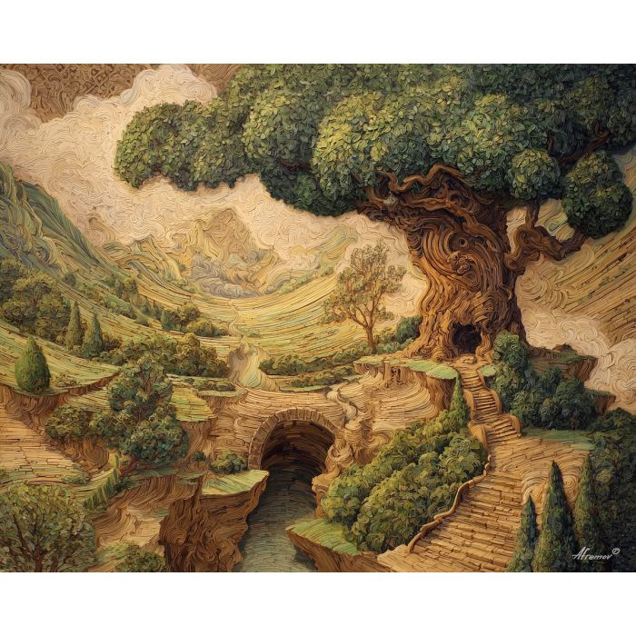 wood element,fantasy realm,living forest,oil painting