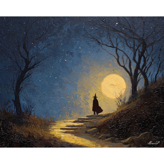 witch moon path,night walk,oil painting