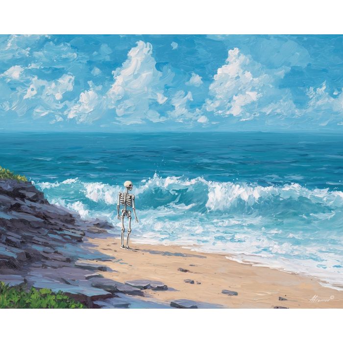 skeleton ocean,coastal calm,oil painting