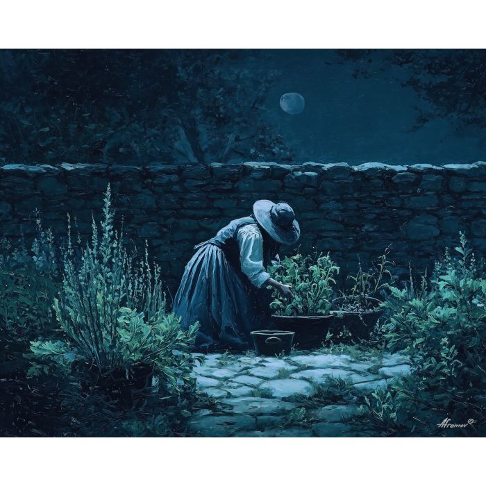 witch garden,moonlight plants,oil painting