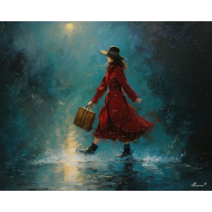 witch rain walk,soft weather,oil painting