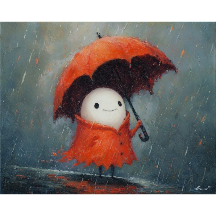 cute ghost,rain scene,umbrella,oil painting