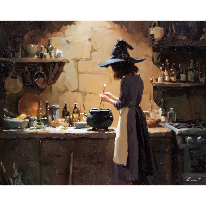 witch potion,home magic,oil painting