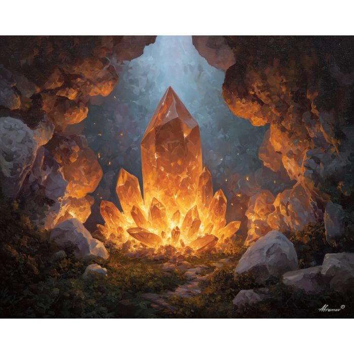 fire crystal element,fantasy realm,balanced energy,oil painting