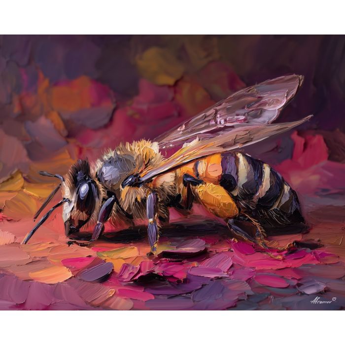 still, figure, bee, palette knife, oil painting, impasto, thick paint, textured surface, expressive art, painterly style, material depth, visual rhythm, hand painted, layered pigment, atmospheric, fine art, contemporary painting