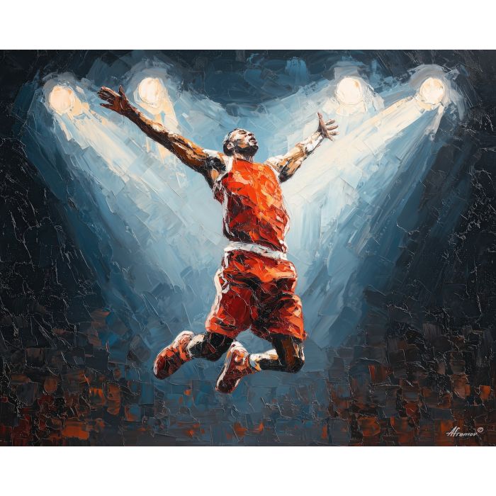 moody, outline, basketball, palette knife, oil painting, impasto, thick paint, textured surface, expressive art, painterly style, material depth, visual rhythm, hand painted, layered pigment, atmospheric, fine art, contemporary painting